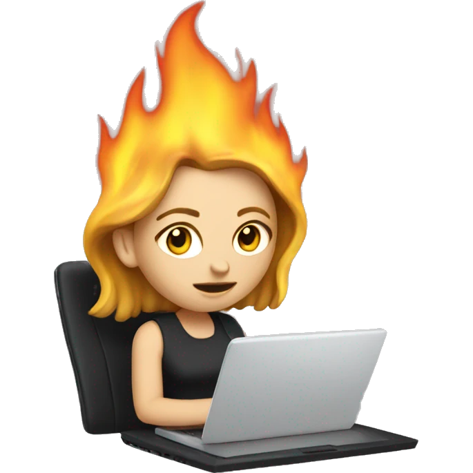 White girl is on fire working at a laptop emoji