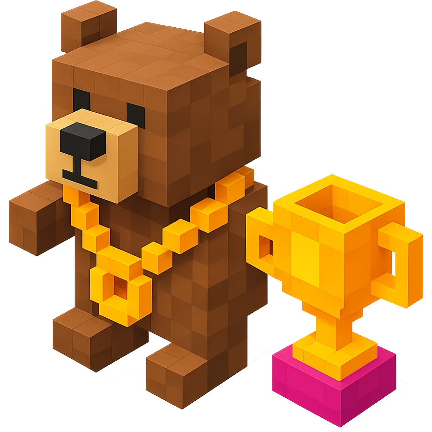 Russian grizzly bear with a rapper chain and a trophy emoji