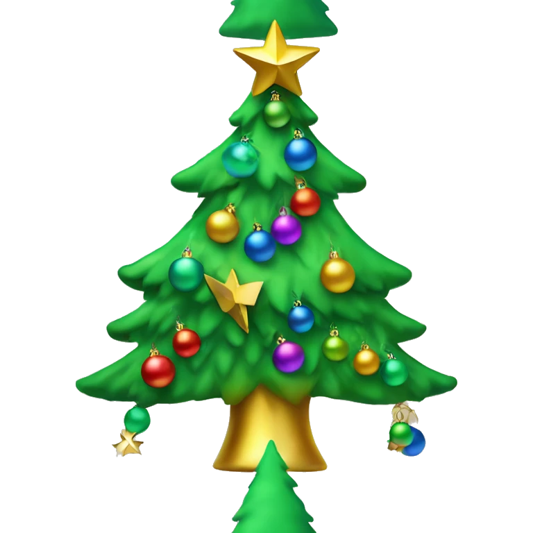 Green Christmas tree with rainbow baubles and gold star on top emoji