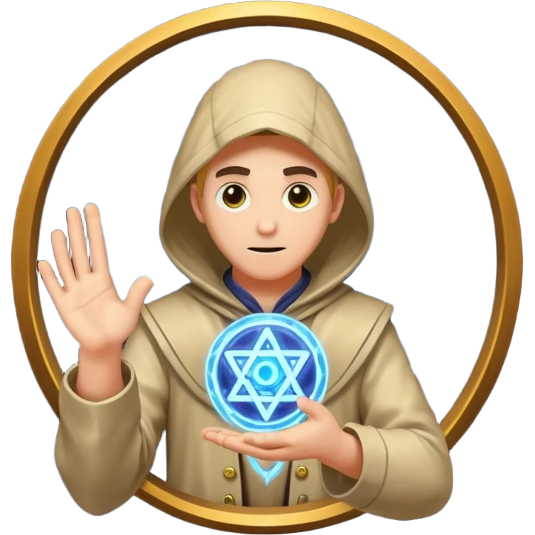 human alchemist character sudden idea with glowing transmutation circle emoji
