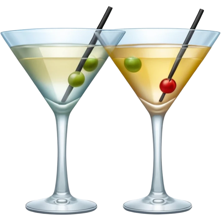 two realistic glasses of cocktail in emoji style,  martini glass shape, no straw, no fruit, no ice, no Cocktail sticks emoji