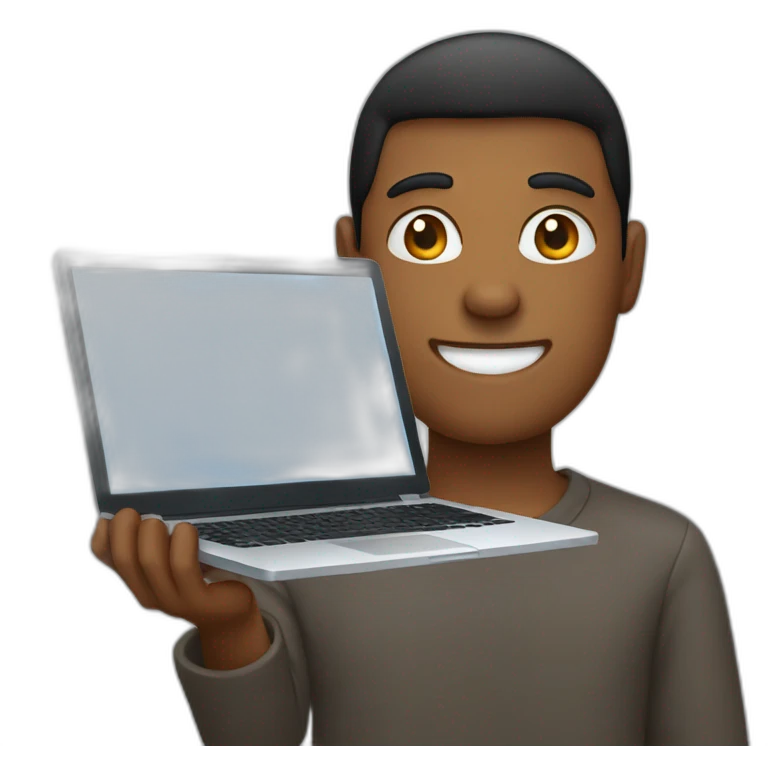 person holding up laptop screen emoji
