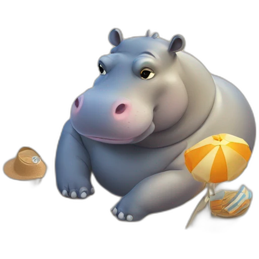hippo taking sun  bath on beach emoji
