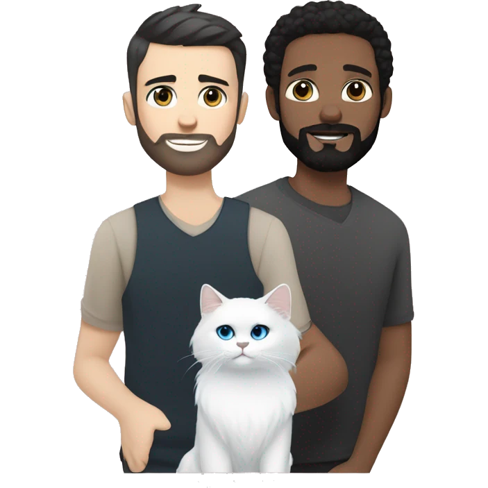 A guy with a black earing and black short hair and black beard and holding a all white Siberian cat with blue eyes  emoji