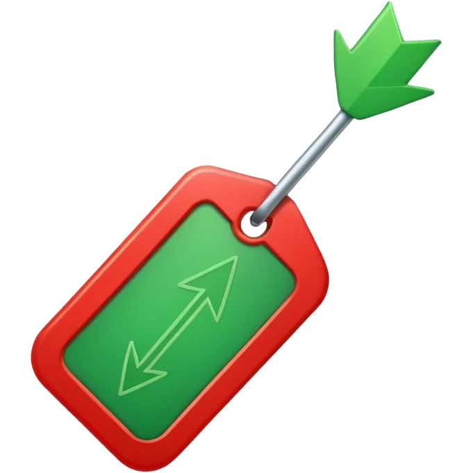 Tag vermelha com uma flecha pra cima verde do lado emoji