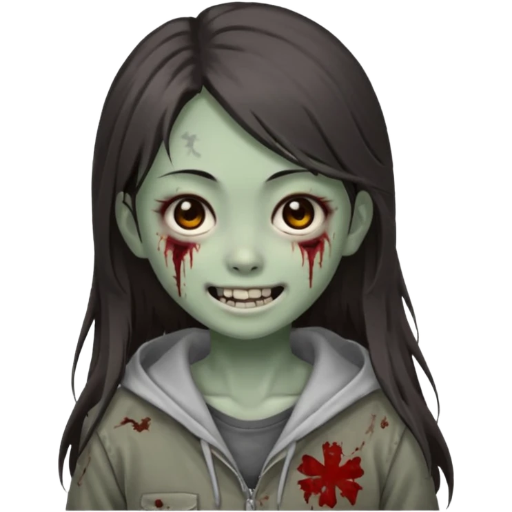 Japanese zombie girl smiling and long dark brown hair emoji