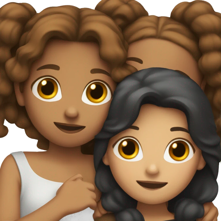 Three girls hugging one with black one with brown and one with brunette hair emoji