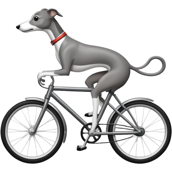 black and white whippet riding a bike emoji