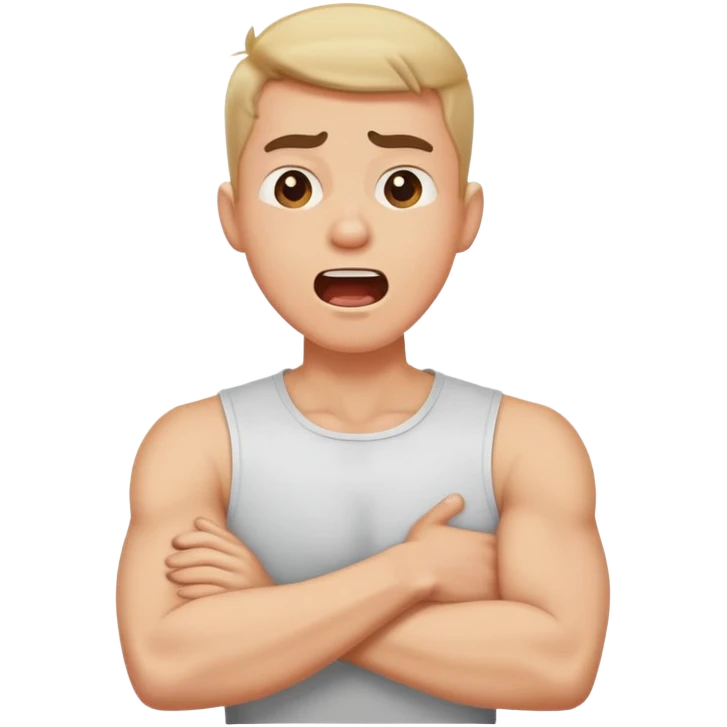 Arms crossed holding neck yelling guy emoji