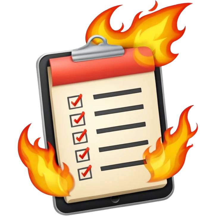 A To-do list on fire. Representing fast completion. emoji