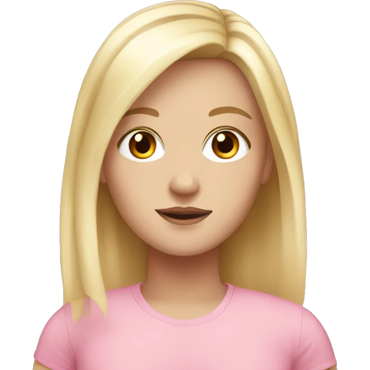 White girl, with blonde hair, brown eyes wearing pink emoji
