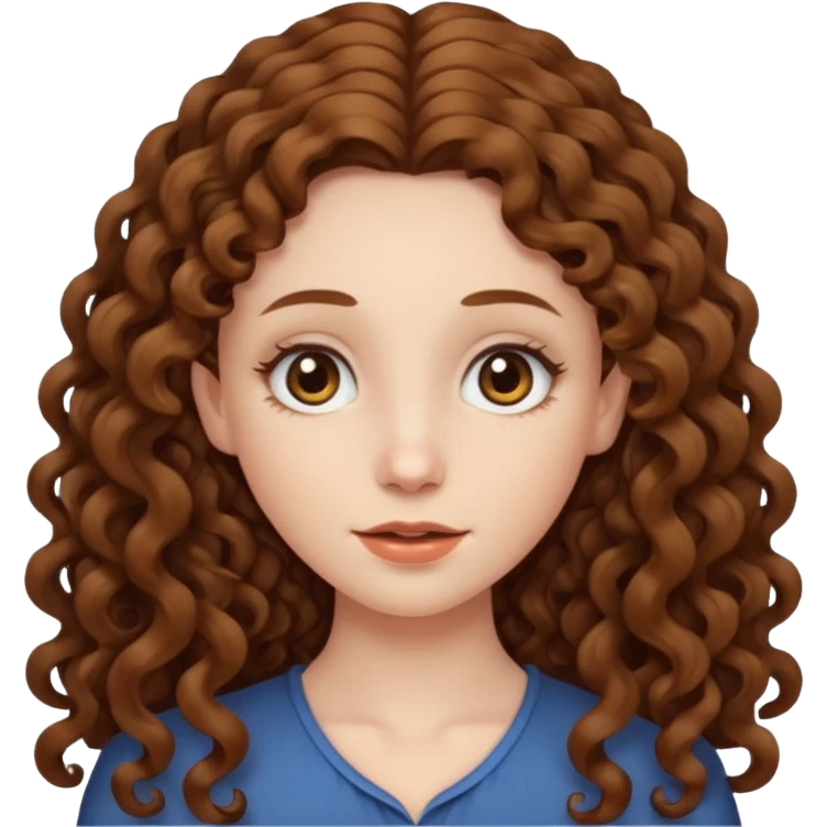 pale woman with brown curly very long hair, middle part emoji