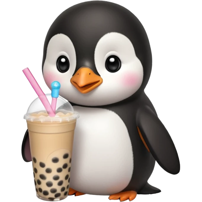 Michi pinguino bebiendo bubble tea emoji
