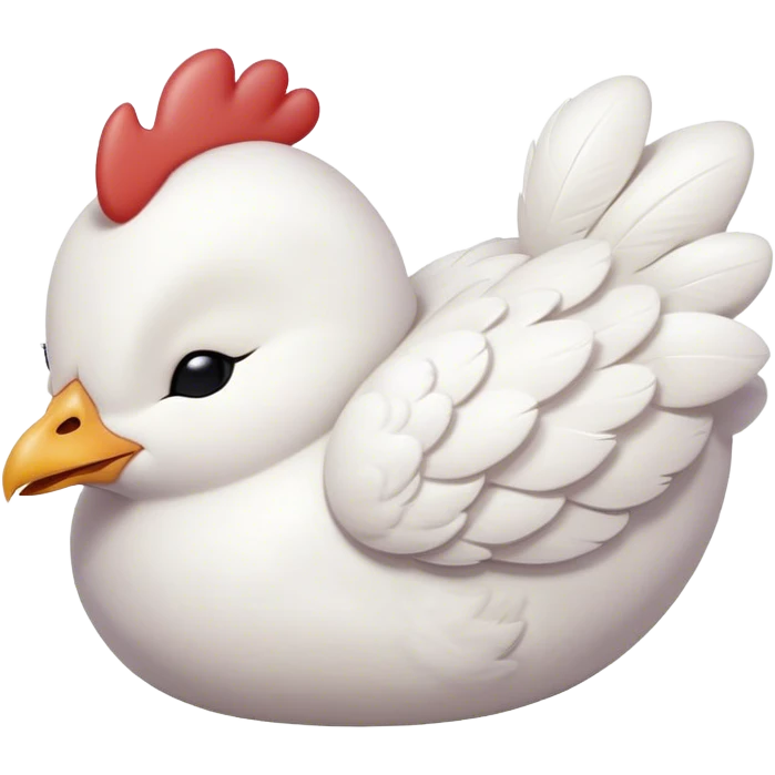 Meme-Worthy Cute Sleeping White Chicken Portrait Emoji, Head resting peacefully with a contented smile, showcasing a delightfully compact build and a luxuriously soft white plumage, eyes shut in a serene, restful nap, Simplified yet hilariously adorable features, highly detailed, glowing with a soft, drowsy light, high shine, relaxed and utterly lovable, stylized with an air of playful laziness, bright and heartwarming, soft glowing outline, capturing the essence of a comically sleepy chicken, so meme-worthy it feels like it could instantly become the next viral sensation of adorable slumber! emoji