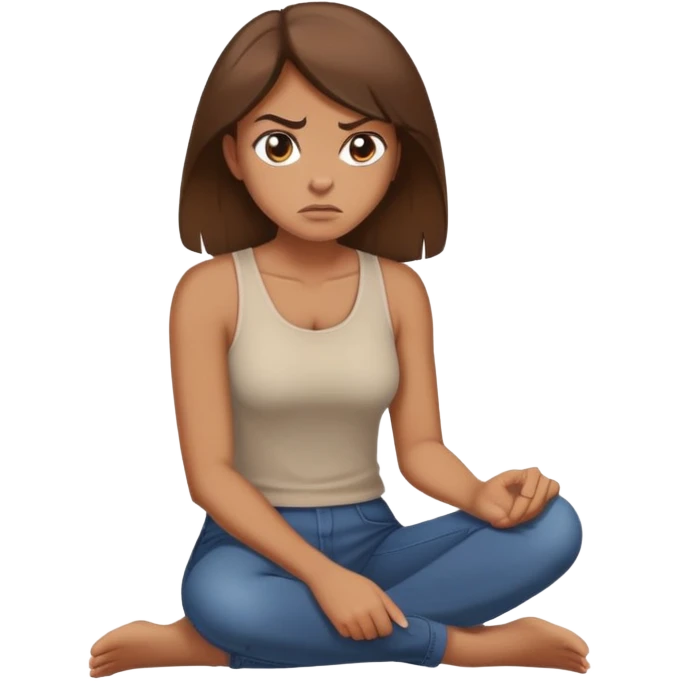 angry woman with brown hair sitting on a floor in profile avoiding conversation emoji