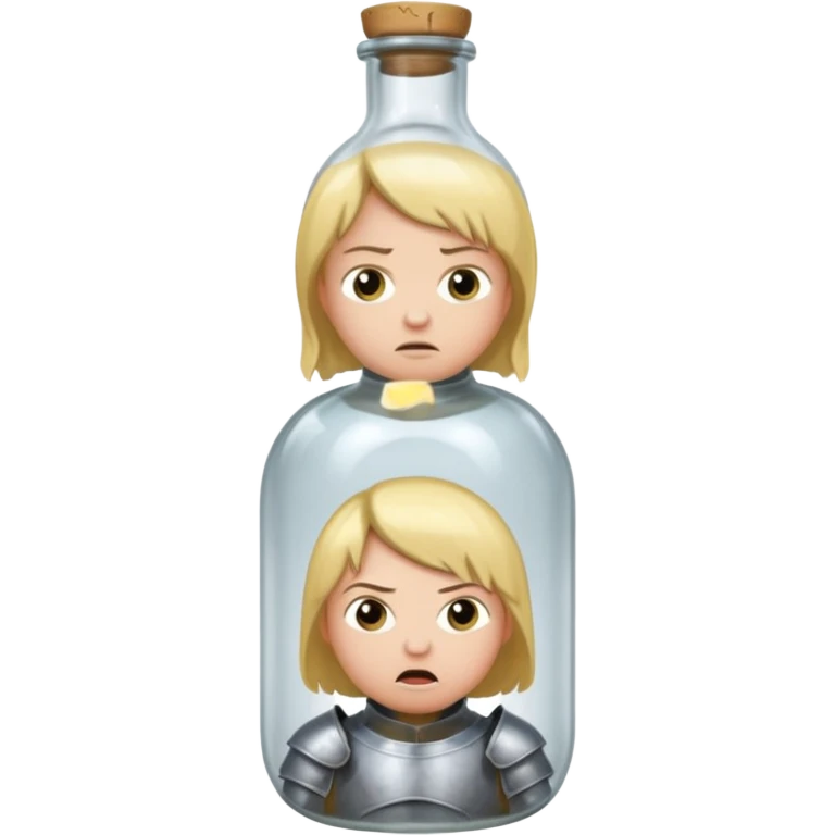 Jeanne d’arc en armure médiévale en colère et enfermée dans un biberon  emoji