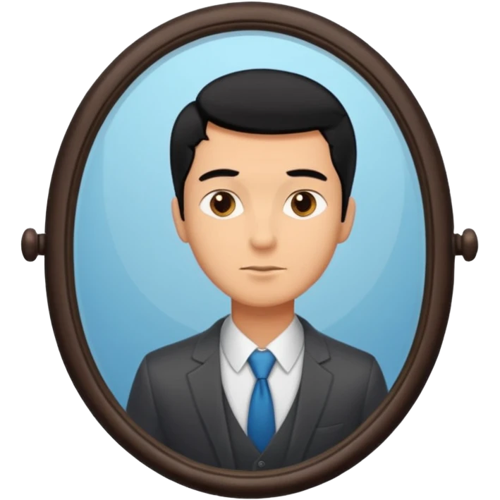 Narcissist fully dressed man looking in a mirror and admiring his reflection  emoji