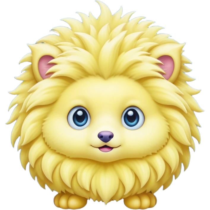A fluffy yellow creature with big blue eyes against a deep blue background. emoji