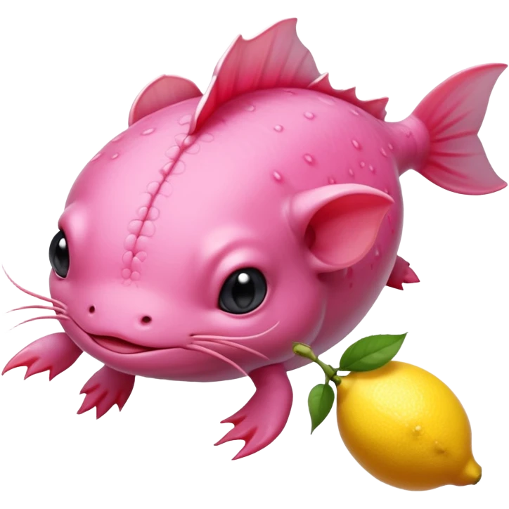 J’aimerais un Axolotl en dessin anime un peu rose qui mange un citron emoji