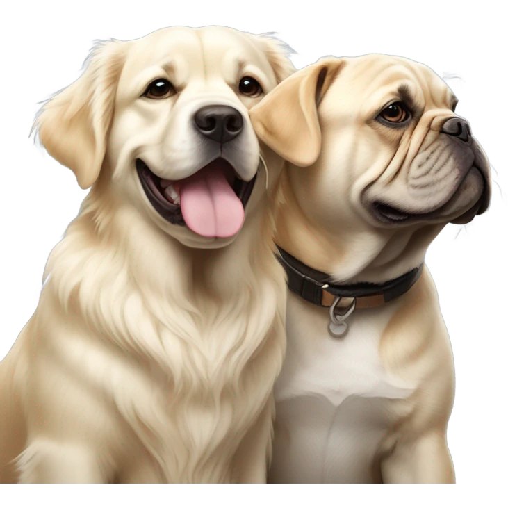 English cream golden retriever and a frenchie as best friends emoji