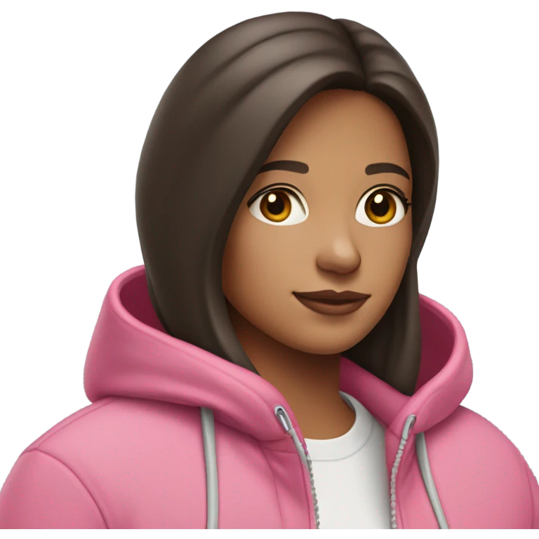 brunette girl with pink hoodie and airpods max on emoji