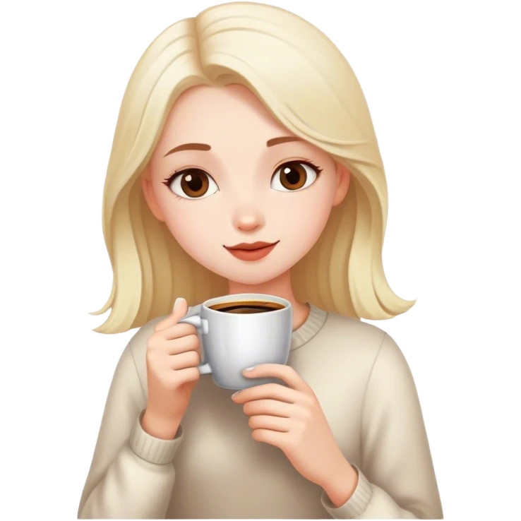 White and cute girl drinking coffee emoji