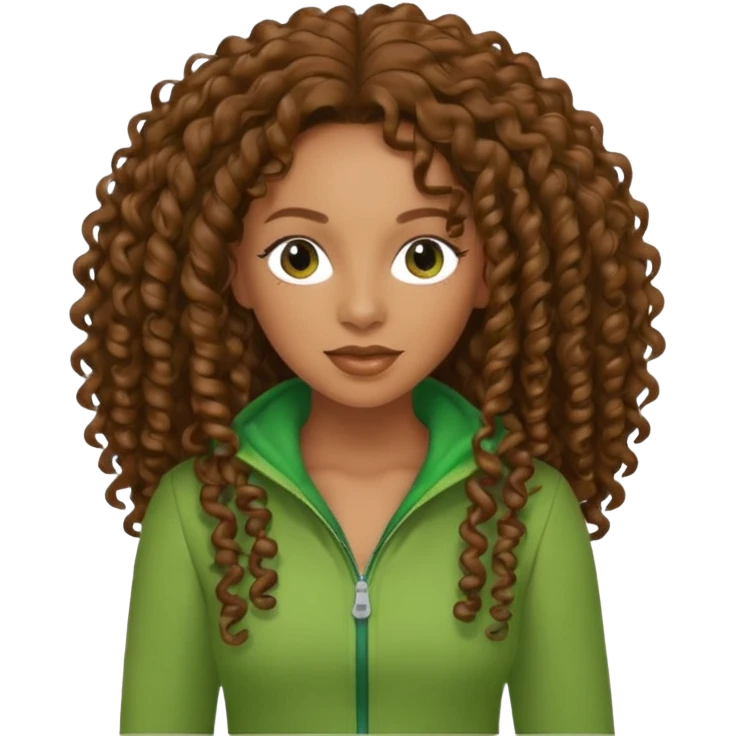 Mel B with brown long curly hair, green outfit emoji