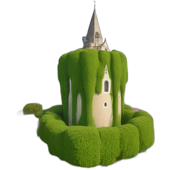 Árbol muy grande al lado de torre de iglesia emoji