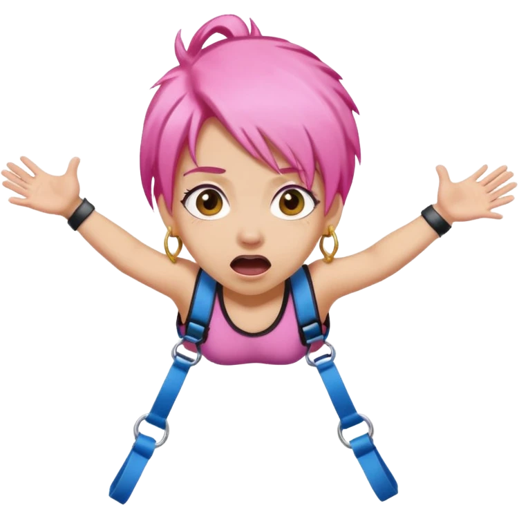 bungee jumping face in action with earrings and pink hair flying away earrings flying away emoji