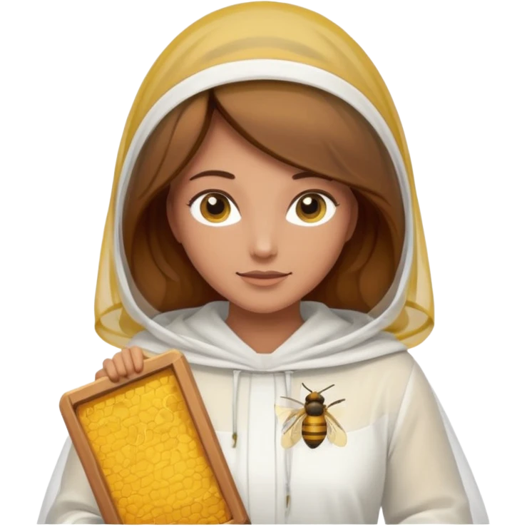 female bee keepers with brown hair, white outfit emoji