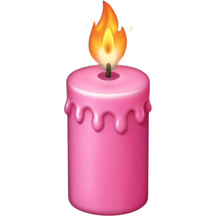 Draw a pink candle with a flame on it that looks 55 degrees tilted from a bird's eye view. emoji