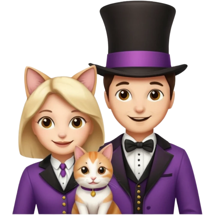 magician couple and their pet cat emoji
