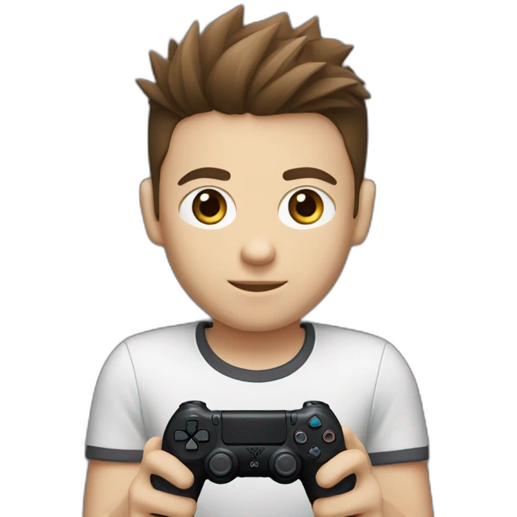 Caucasian boy with spiked Brown hair holding a playstation 4 controller emoji