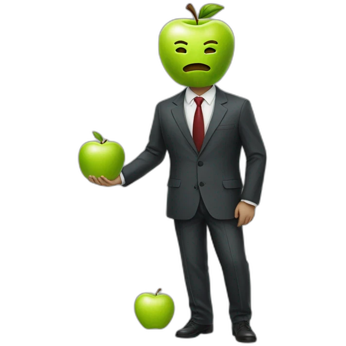 Apple with realistic human face and body wearing suit  emoji