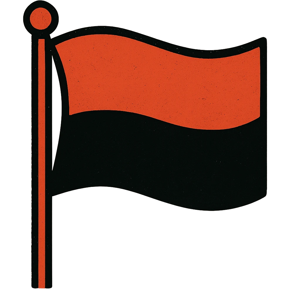 A flag with a red top and black bottom. emoji