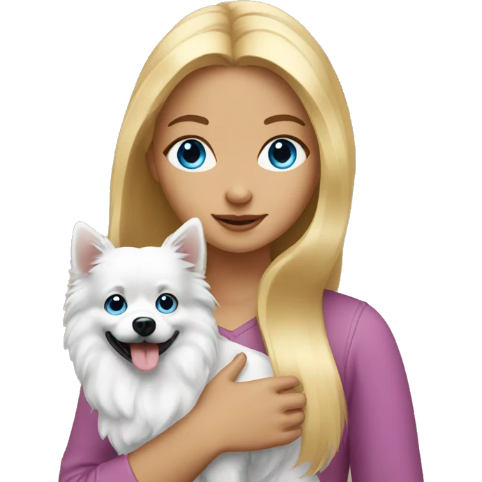 Blonde girl blue eyes holding spitz  emoji
