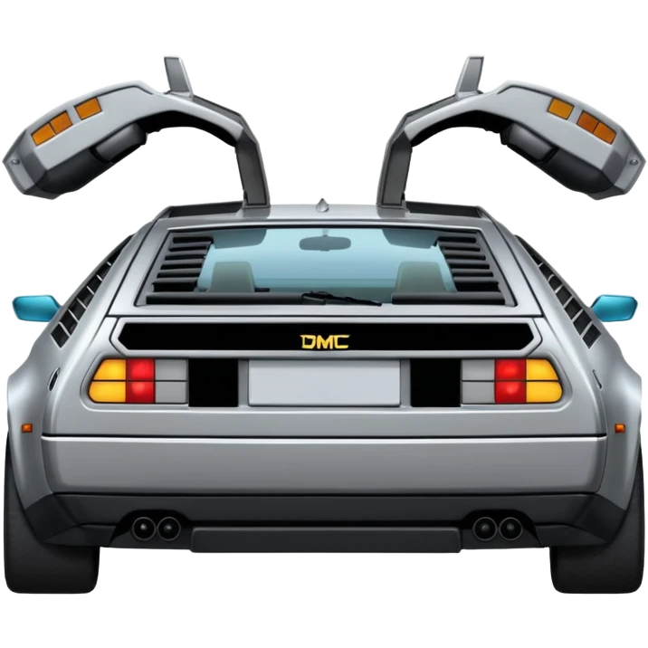 Silver DMC 12 Delorean, closed doors, backside view emoji