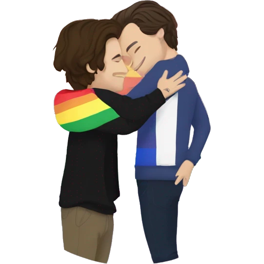 harry styles hugging louis tomlinson with a pride flag wrapped around them emoji