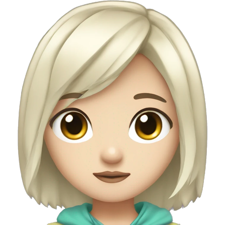 emoji for twitch, anime chibi-style, girl, right eye green, left eye blue, ice ash blonde hair emoji