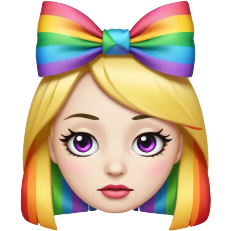 emoji face with bad, thick eyeliner and rainbow bow on head emoji