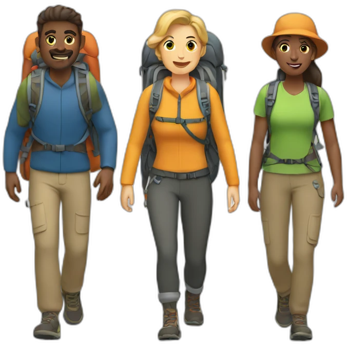 Three people hiking emoji