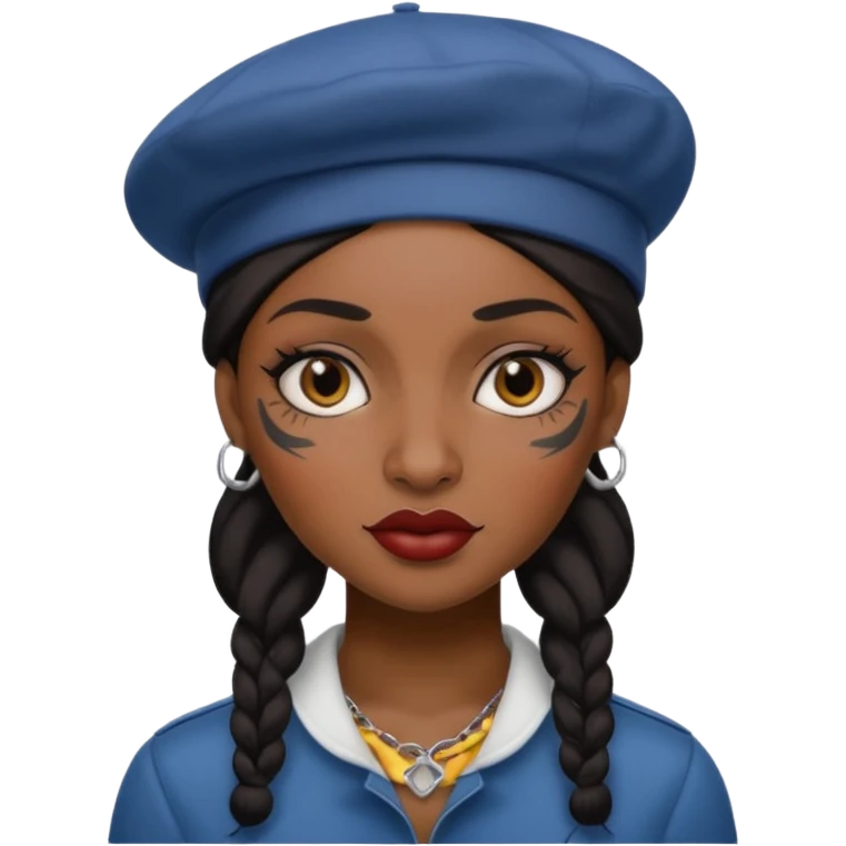 black woman with tattooed faces wearing berets emoji