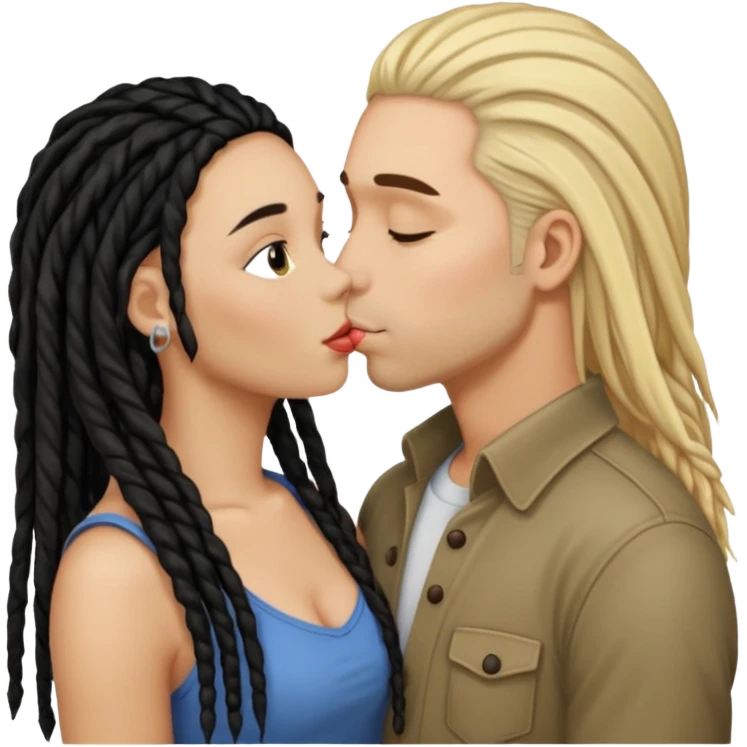 bacio tra coppia donna capelli neri con dread e uomo biondo emoji