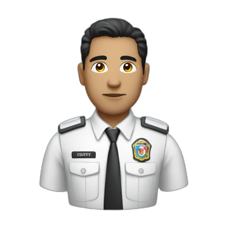 A PERUVIAN SECURITY AGENT, IN A BLUE VEST AND WHITE SHIRT. emoji