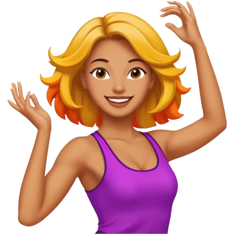 mujer fitness bailando, expresión feliz, colores vivos emoji