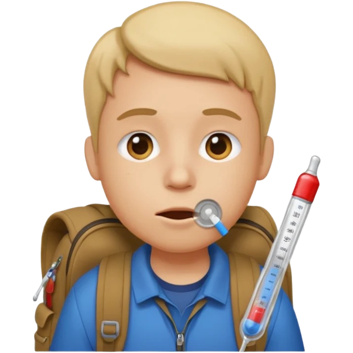 person with backpack and thermometer in their mouth emoji