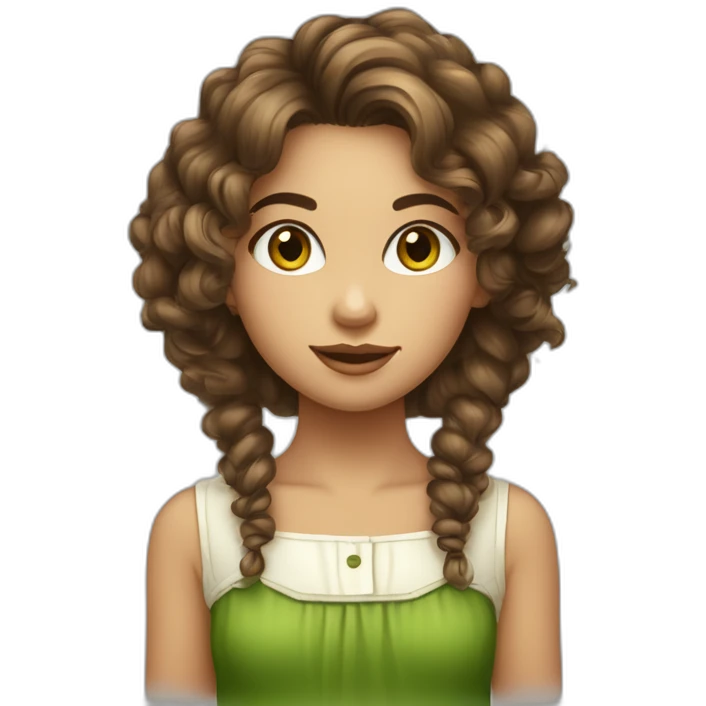 fille aux yeux verts et cheveux  bouclés brun, de peau claire emoji