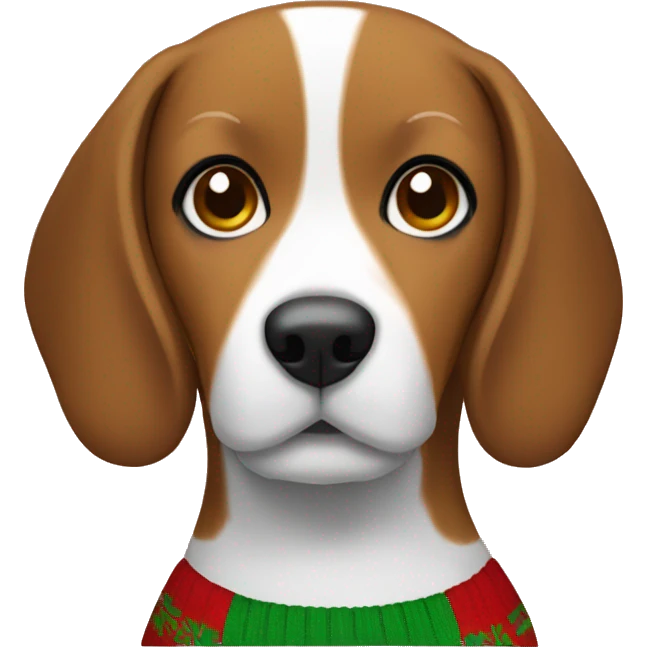 Beagle with Christmas sweater with a brown skinned girl emoji