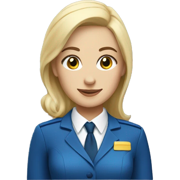 White blonde flight attendant with blue uniform and yellow neck scarf without hat emoji