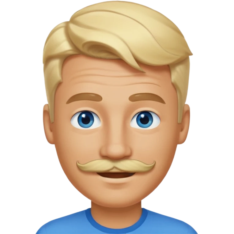 normal emoji 👨🏼 white guy with blond hair, mustache, and blue eyes. No shoulders or neck. Just head. Hair a little mussed and stylish. Smiling emoji